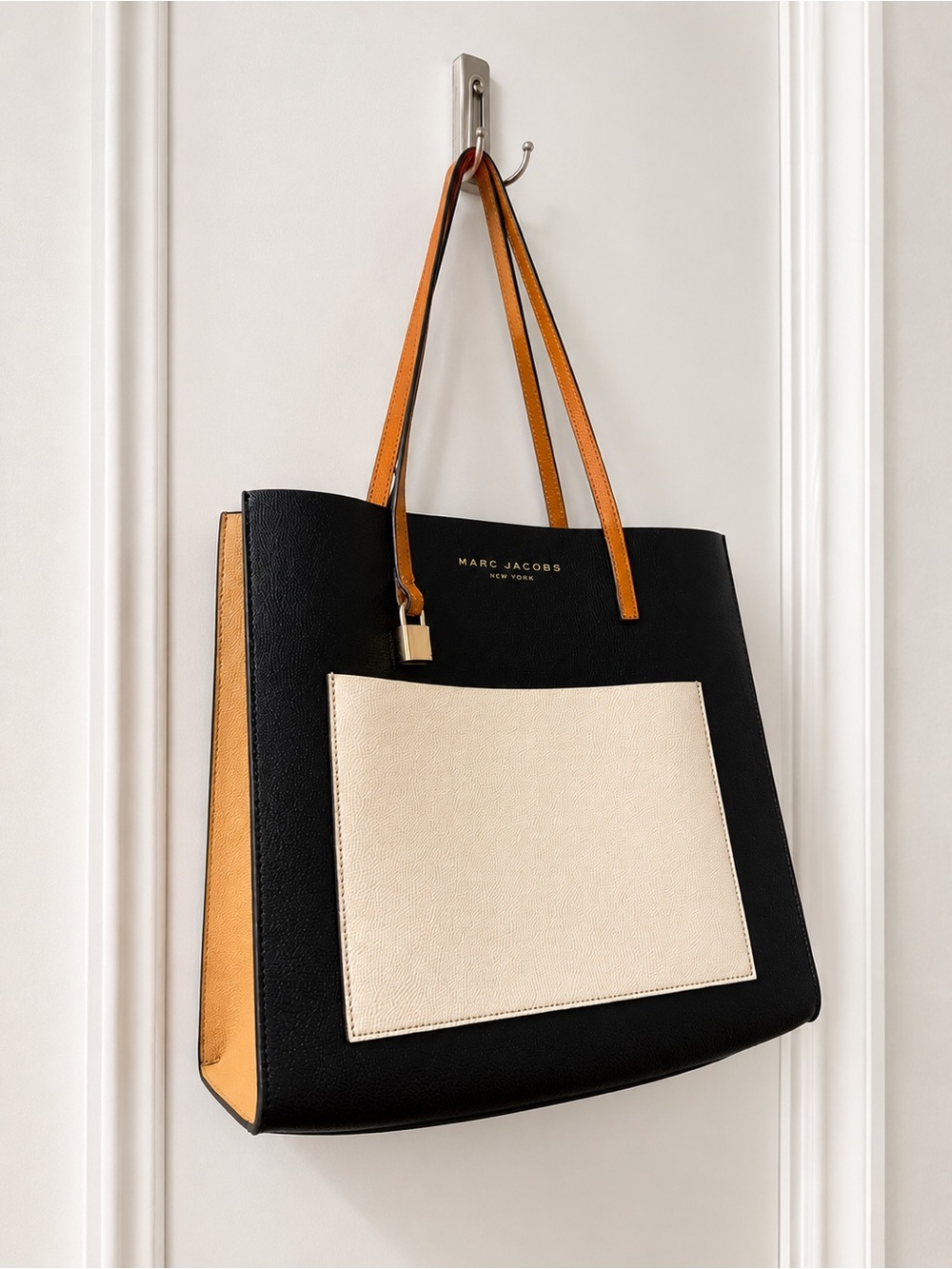 Marc By Marc Jacobs Black, Cream & Tan Colorblock Leather Tote